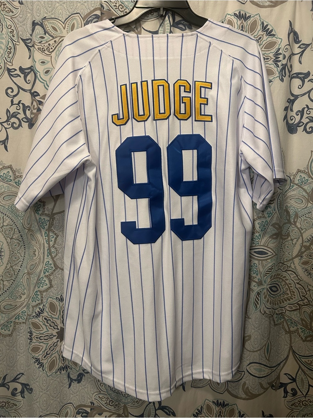 Men's White Pinstripe Baseball Jersey - Judge 99